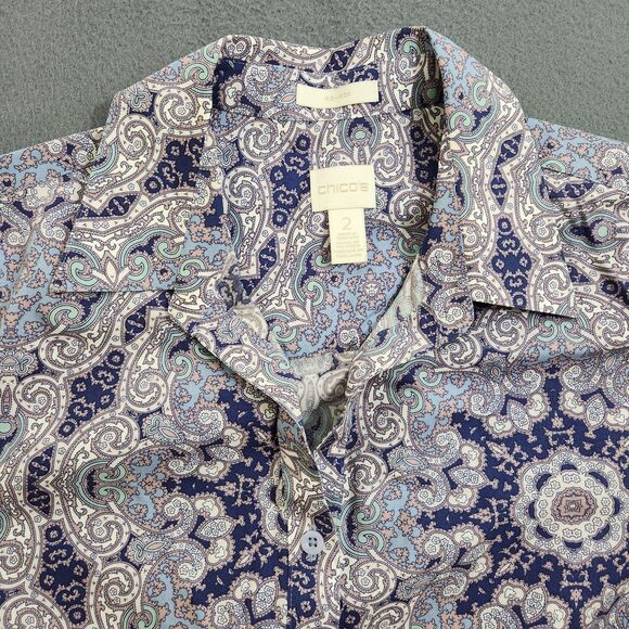 Chico’s Wome 2 US L Purple Paisley Button Up No Iron Blouse Shirt - Picture 4 of 11